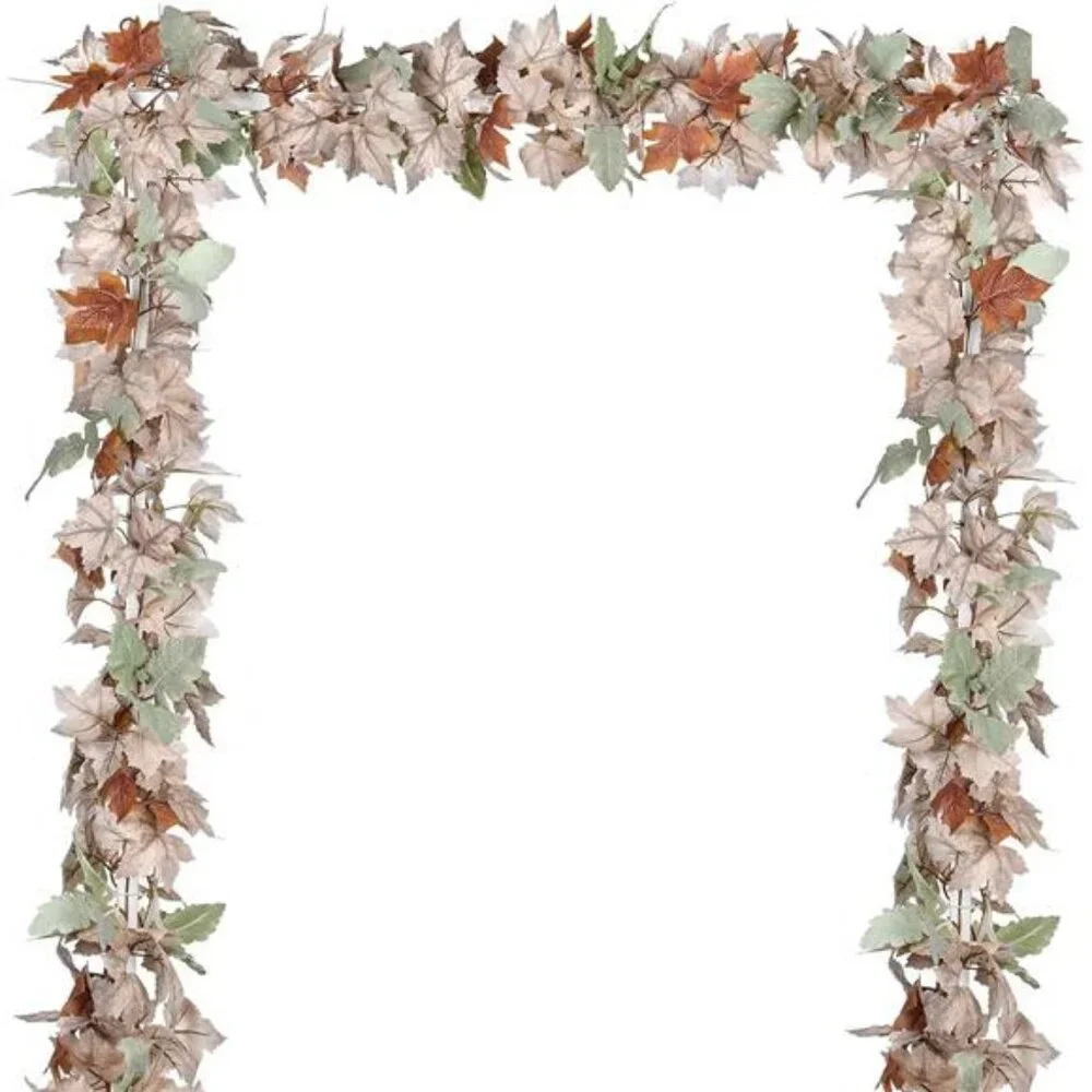 2 Pack Fall Maple Leaf Vine, 5.9Ft/Piece Hanging Garland White Autumn Foliage